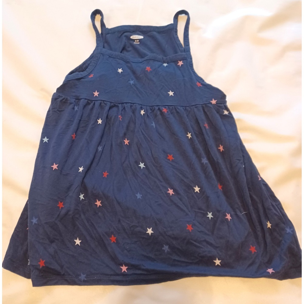 Old Navy Star Print Tank Top Girls Sz M 8 Navy Blue Patriotic Cami Empire Waist